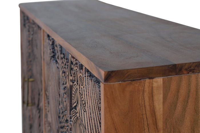 GINER Y COLOMER Aparador de Madera de Acacia Color Natural con Detalles Negros y Patas de Metal 190 cm